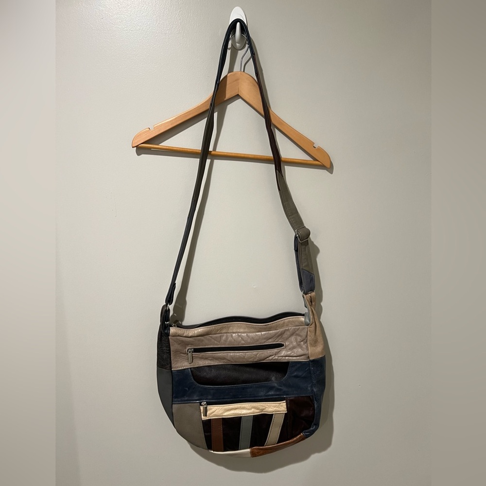 Leather Vintage Handcrafted Multicolor Patchwork Shoulder Bag Made in Mexico